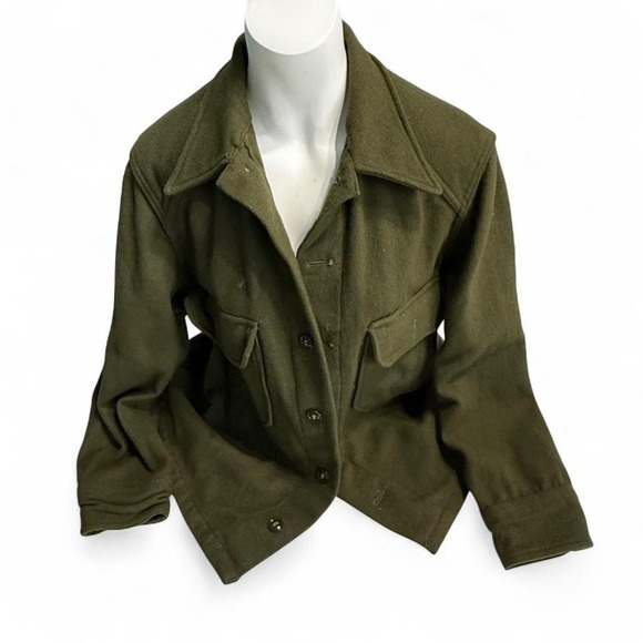 Vintage Olive Wool Field Jacket1950s Military WorkwearBoxy Utility Coat